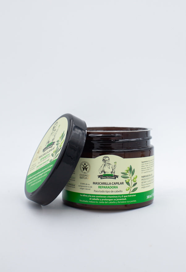 Mascarilla ecológica y vegana reparadora para cabello seco y dañado oma gertrude con oliva y uva
